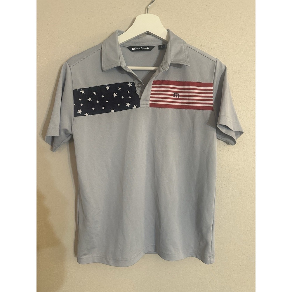 Travis Mathew Golf Shirt Polo Youth L Sea To Sea Stars Stripes Flag TPC Sawgrass